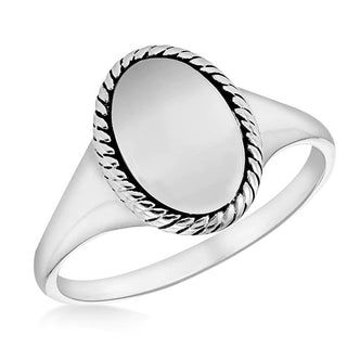 Sterling Silver Oval Twist Edge Signet Ring
