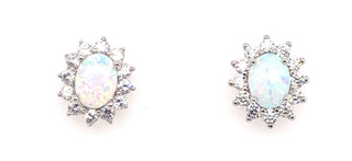 Sterling Silver Opal And Cz Princess Di Earrings