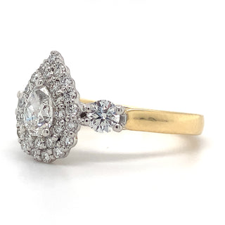 Raya - 18ct Yellow Gold 0.85ct Pear Cut Double Halo Earth Grown Diamond Ring with Side Stones