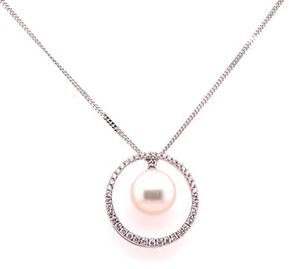 18ct White Gold Akoya Pearl And 0.20ct Diamond Pendant