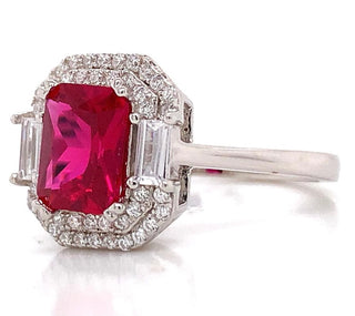 Sterling Silver Ruby And Double Halo Ring