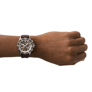 Emporio Armani Men's Brown Dial Brown Leather Strap Chronograph Watch