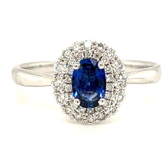 Oval Earth Grown Sapphire Double Halo in 18ct White Gold