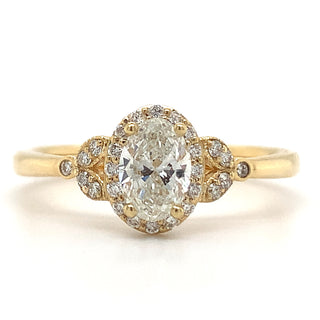18ct Yellow Gold 0.52ct Oval Halo Vintage Style Diamond Ring