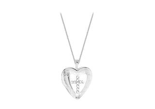STERLING SILVER CRYSTAL 20MM X 25MM ETCHED-DETAIL CROSS HEART LOCKET