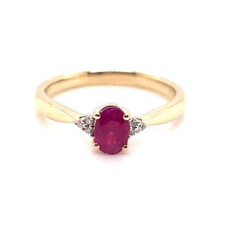 9ct Yellow Gold Earth Grown Ruby Ring with Side Diamonds