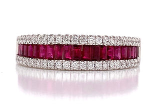 18ct White Gold Earth Grown Ruby And Diamond Band