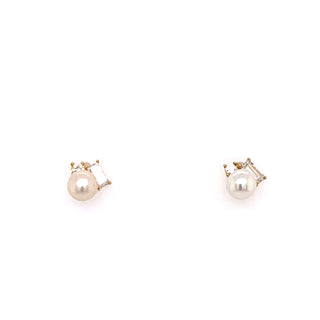 9ct Gold Freshwater Pearl & Cz Earrings
