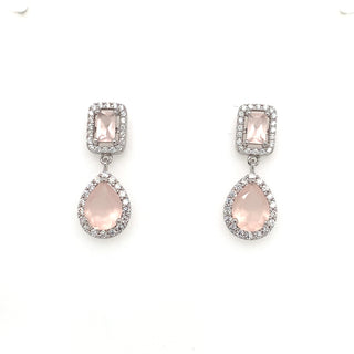 Sterling Silver Rose Pink And Cz Drop Earrings