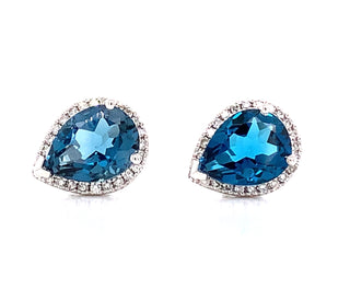 9ct White Gold Earth Grown Diamond & Blue Topaz Earrings