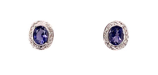 9ct White Gold Oval Amethyst And Diamond Stud Earrings
