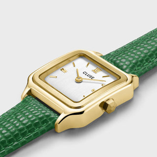 Cluse Gracieuse Petite Watch Leather, Emerald Green Lizard, Gold Colour