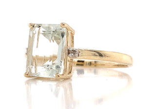 9ct Yellow Gold Earth Grown Green Amethyst And Diamond Ring