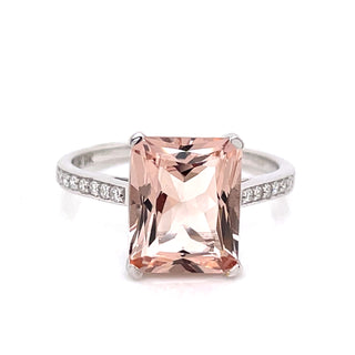 3.10ct Morganite with Pave Set Shank in White Gold