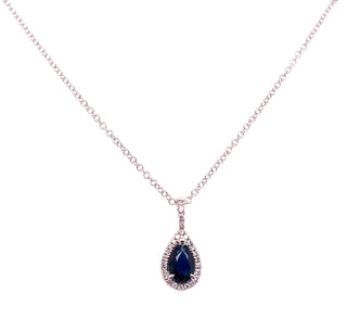 9ct White Gold 0.50ct Earth Grown Sapphire And Diamond Halo Pendant