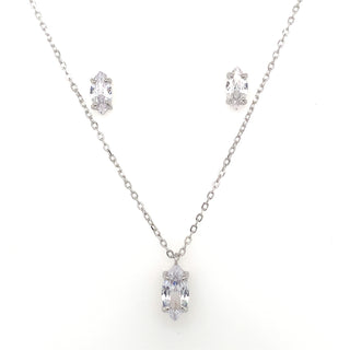 Sterling Silver Cz Marquise Earring And Pendant Set