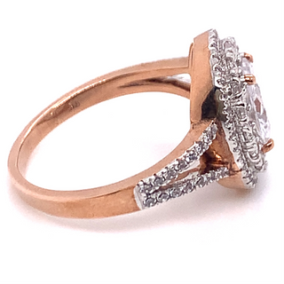 9ct Rose Gold Double Halo Split Shank Cz Ring