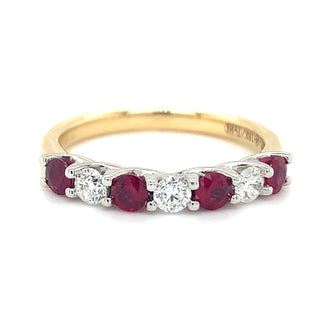 18ct Yellow Gold Ruby and Diamond Seven Stone Band