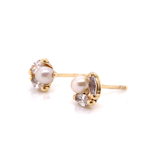 9ct Yellow Gold Freshwater Pearl & CZ Stud Earrings