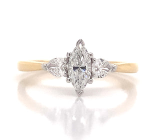 Della - 18ct Yellow Gold 0.40ct Marquise Diamond With 0.25ct Pear Side Stones