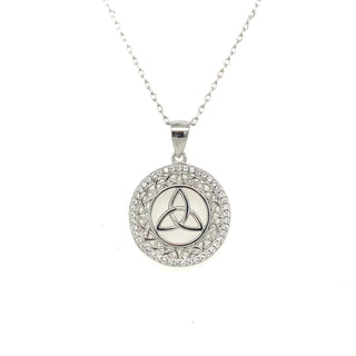 Sterling Silver CZ Trinity Knot Circle Pendant