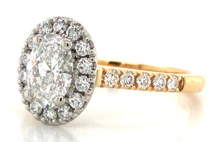 18ct Yellow Gold And Platinum Oval Halo Diamond Ring