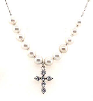 Sterling Silver Pearl And Cross Necklace
