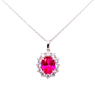 9ct White Gold Princess Di Ruby And Cz Necklace