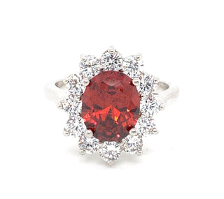 Sterling Silver Ruby And Cz Princess Di Ring