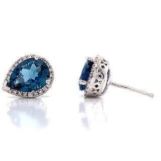9ct White Gold Earth Grown Diamond & Blue Topaz Earrings