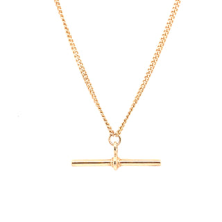 9ct Gold Yellow Gold Solid T Bar Pendant on Flat Curb Chain