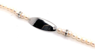 Sterling Silver 4-4.5mm Pearl ID Bracelet With Cz Rondel
