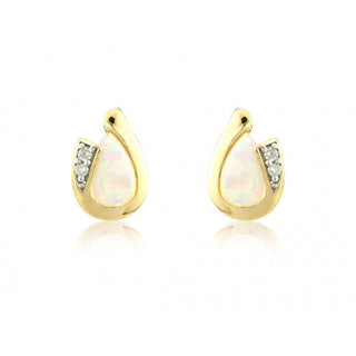 9ct Gold Opal And Diamond Curl Earrings