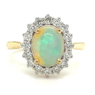 9ct Yellow Gold Earth Grown Opal & Diamond Halo Ring