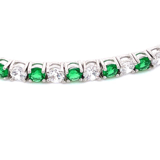 Sterling Silver Emerald & White CZ Tennis Bracelet