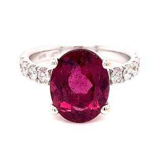 Earth Grown Oval 4.11ct Rubellite with Diamond Set Claws