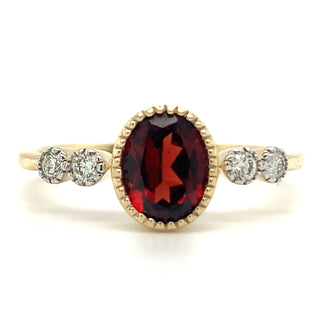 9ct Yellow Gold 1.68ct Oval Garnet with Side Diamonds