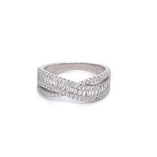 Sterling Silver Twisted CZ Baguette Ring