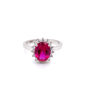 Sterling Silver Ruby CZ Cluster Ring