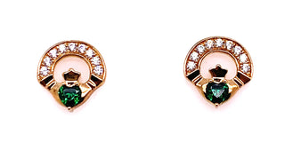 9ct Yellow Gold Claddagh Emerald Cz Earrings