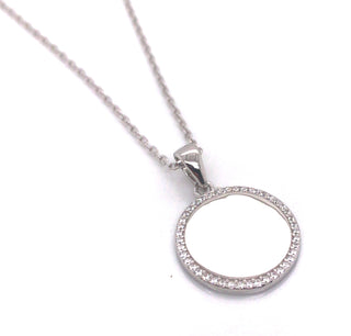Sterling Silver Round Cz Disc Necklace