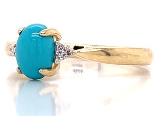 9ct Yellow Gold Diamond And Turquoise Ring