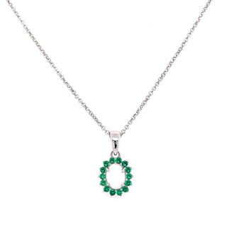 Sterling Silver Oval Opal & Emerald Halo CZ Necklace