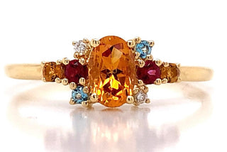 18ct Yellow Gold Citrine, Diamond, Blue Topaz And Red Topaz Ring