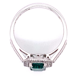 18ct White Gold Emerald & Diamond Halo Ring