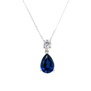 9ct White Gold Lab Created Sapphire Pendant Necklace