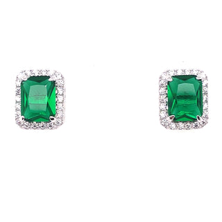 Sterling Silver Emerald Cut CZ Emerald Earrings