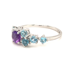 Amethyst, Topaz and Diamond Mixed Stone Ring in 18ct White Gold