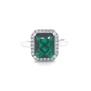 Sterling Silver Emerald Cut CZ Emerald Ring