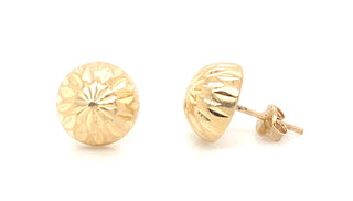 9ct Yellow Gold Diamond Cut half ball stud earring.